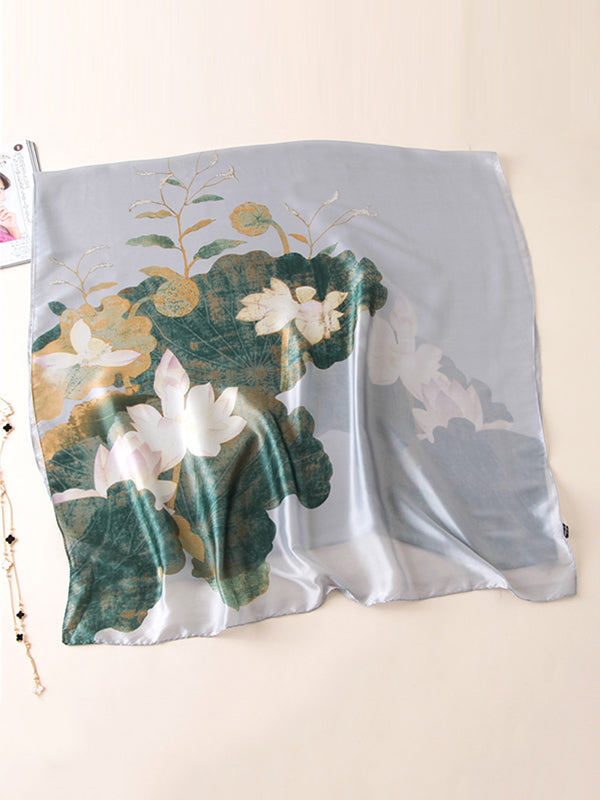 Vintage Floral Printed Silk Imitation Shawl&Scarf by migunica