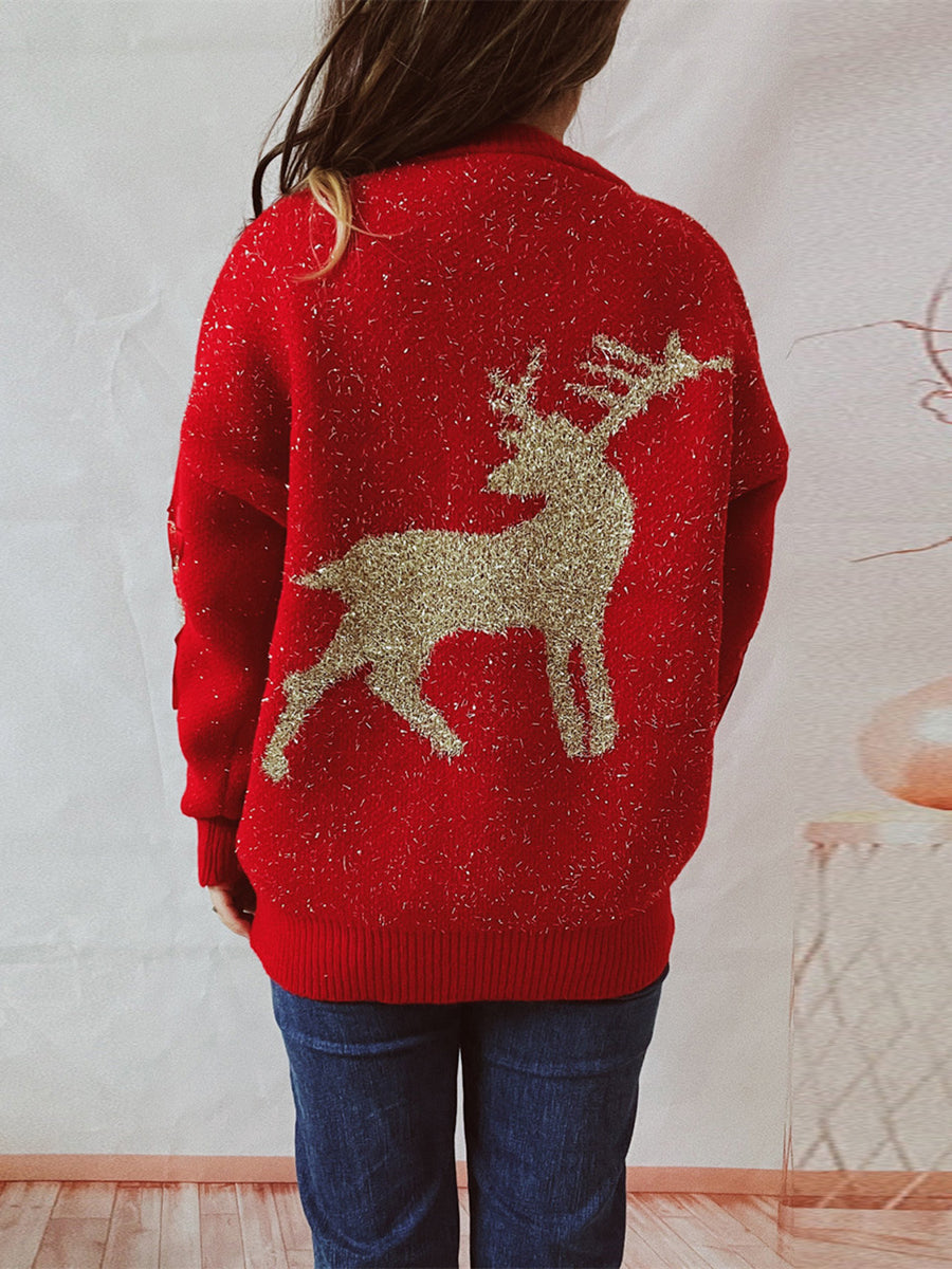 Reindeer Round Neck Long Sleeve Sweater