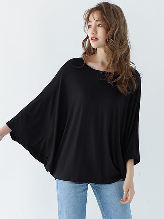 Vintage Loose Round-Neck Batwing Sleeves Shirts by migunica