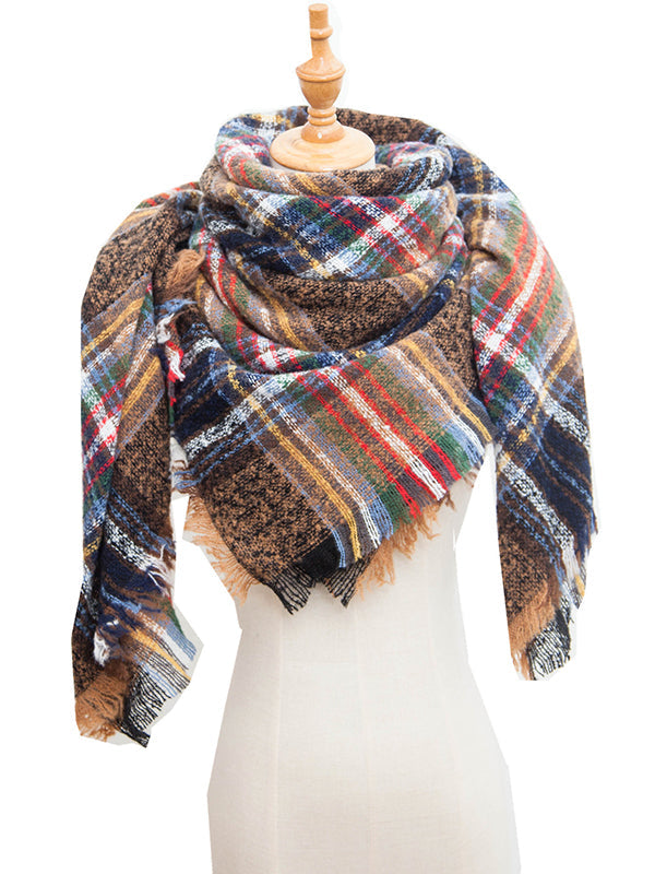 Triangle Fringed Keep Warm Plaid Shawl&Scarf by migunica