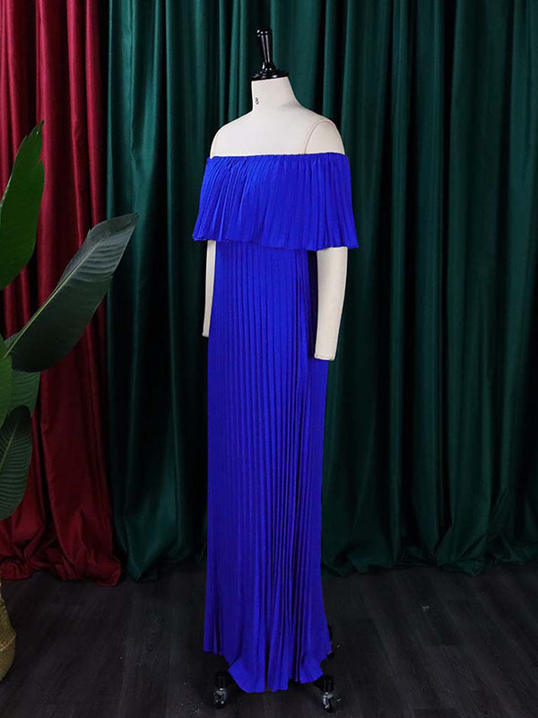 Wrap Pleated Solid Color Off-The-Shoulder Evening Dresses by migunica