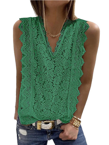 Original Lace Solid Color Loose Vest Top by migunica