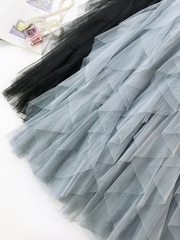 Solid Color Irregular Tiered Gauze Skirt by migunica