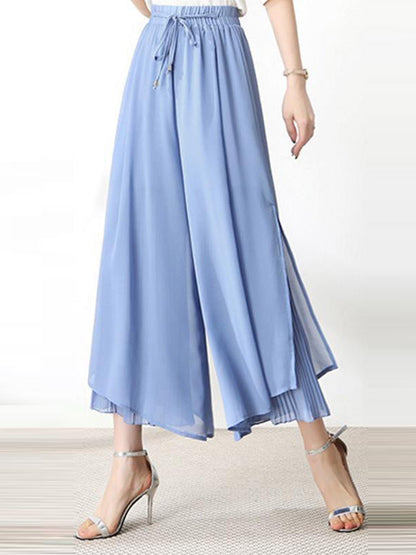 Urban Drawstring High-Waisted Wide Leg Chiffon Pants by migunica