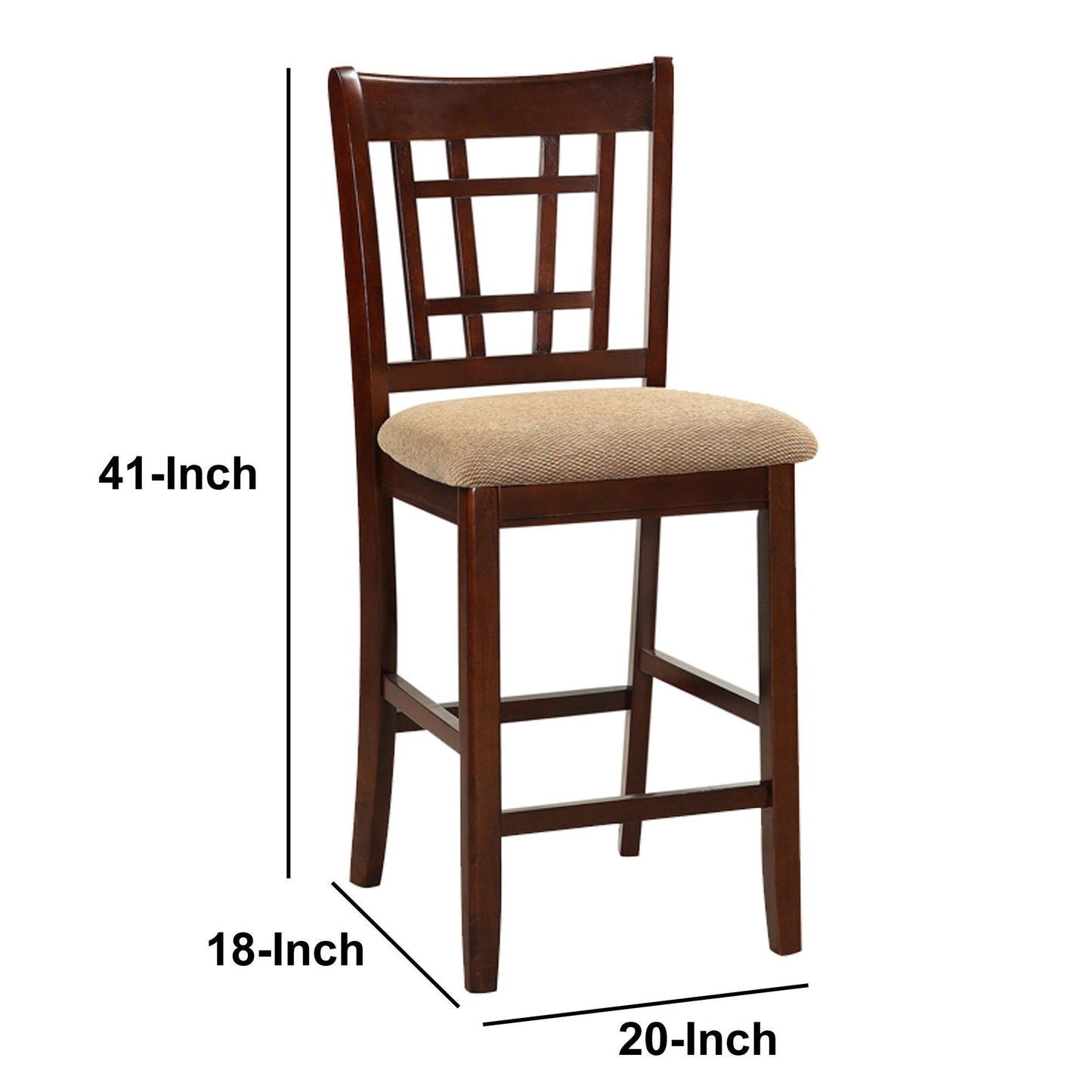 Set of 2 Chairs Dining Room Furniture Brown Solid wood Counter Height Chairs Upholstered Cushioned Unique back