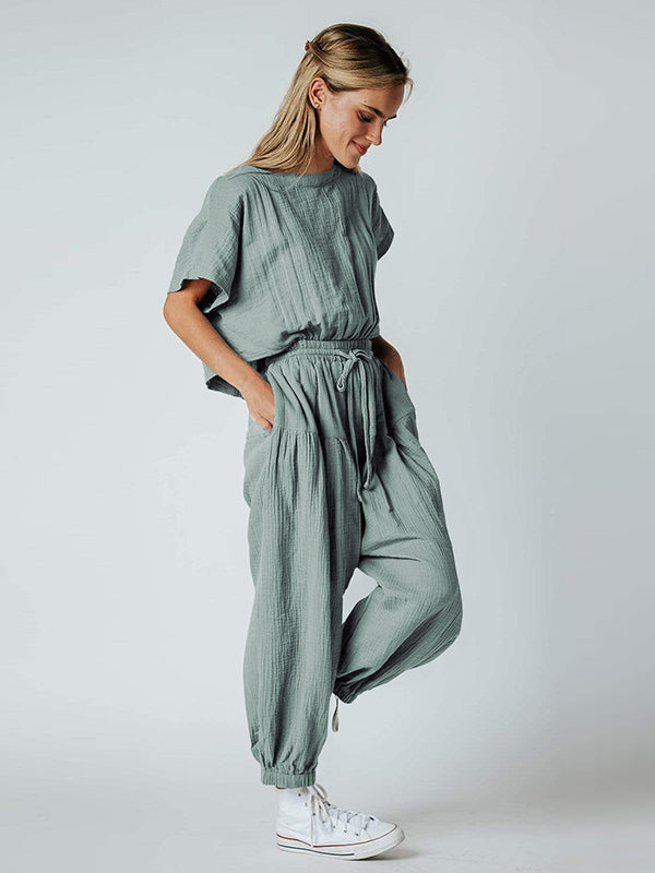 Original Solid Color Loose Pleated Jumpsuits by migunica