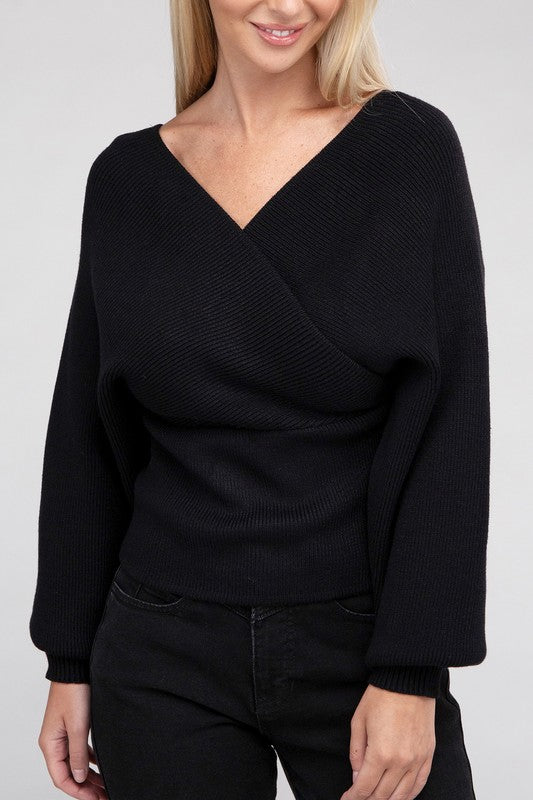 Viscose Cross Wrap Pullover Sweater by BlakWardrob