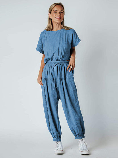 Original Solid Color Loose Pleated Jumpsuits by migunica