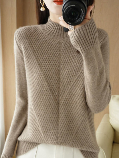 Urban Long Sleeves Solid Color Half Turtleneck Sweater Tops by migunica