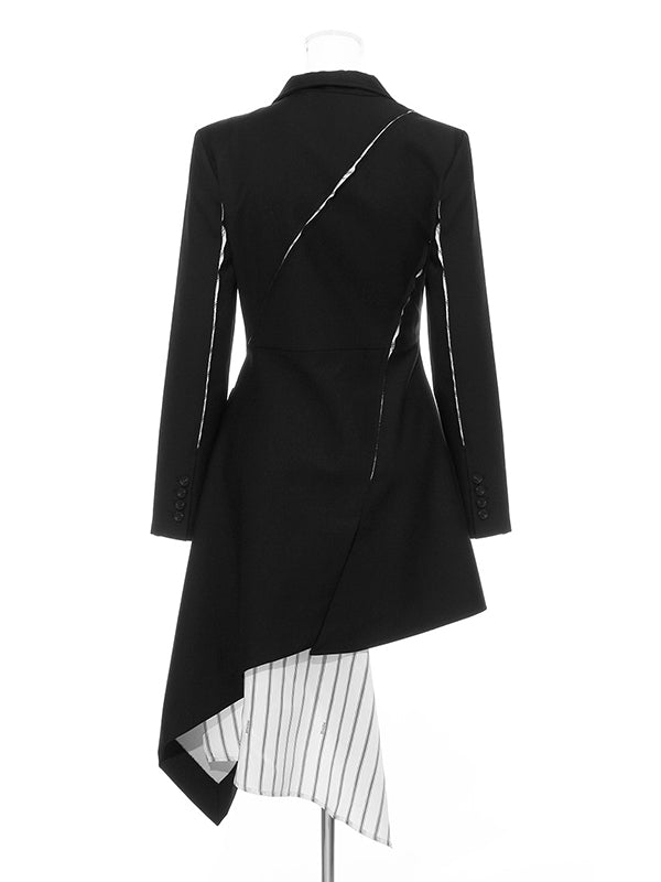 Casual Skinny Long Sleeves Striped Split-Joint Lapel Collar Blazer Mini Dresses by migunica