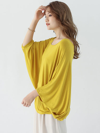 Vintage Loose Round-Neck Batwing Sleeves Shirts by migunica