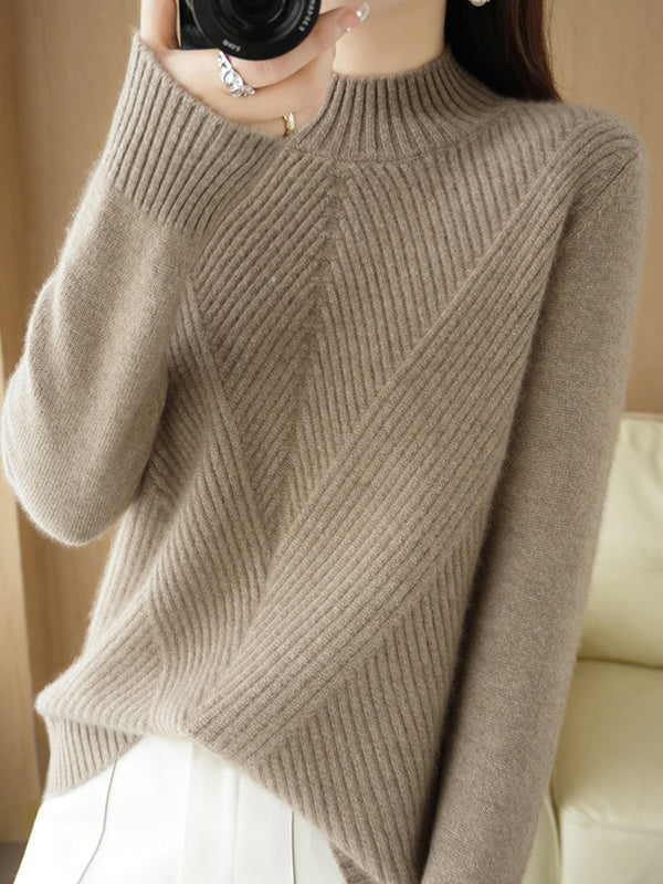 Urban Long Sleeves Solid Color Half Turtleneck Sweater Tops by migunica