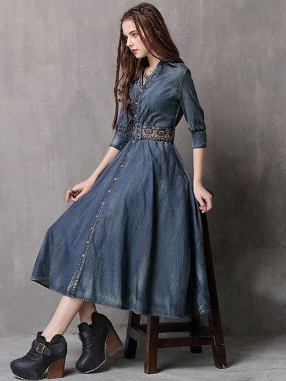 Vintage Embroidered Cropped Denim Dress by migunica