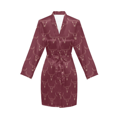 Burgandy Longhorn Women's Belted Satin Feel Dressing Lounge Robe by Baha Ranch Western Wear