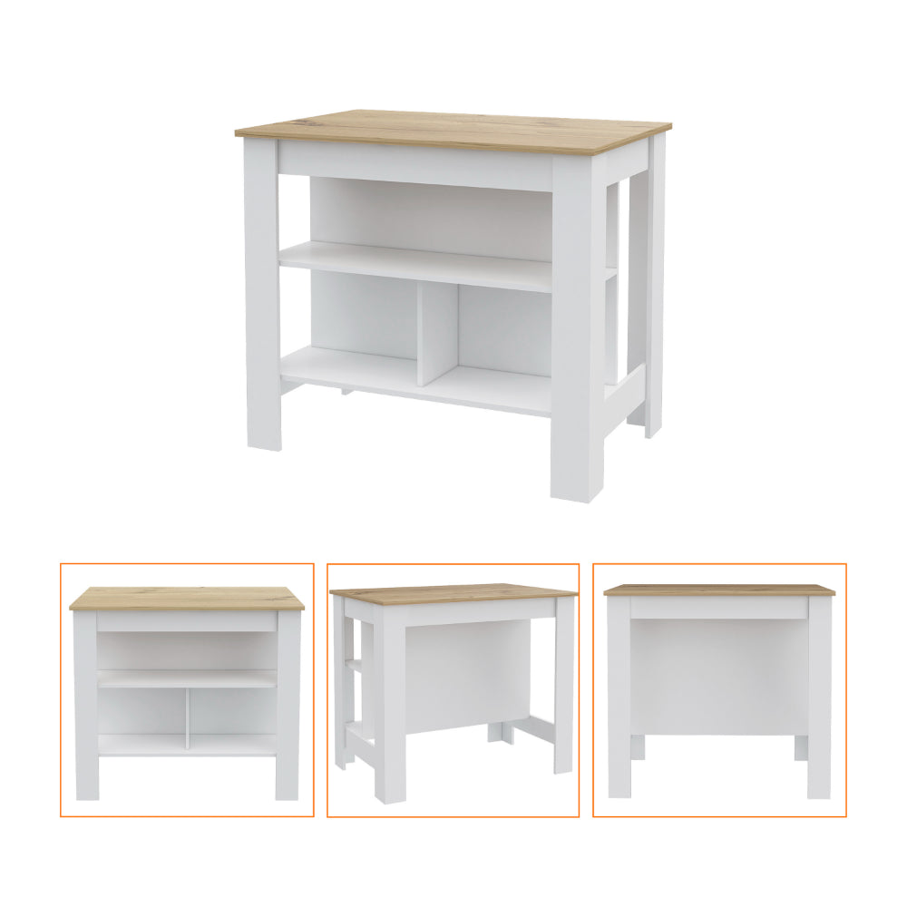 Sierra 7-Shelf 4-Door 2-piece Kitchen Set, Upper Wall Cabinet and Kitchen Island White and Light Oak