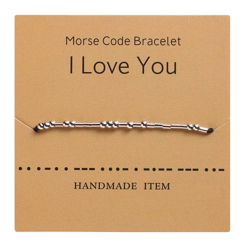 Morse Code Bracelet Silver Beads - Love U by Fashion Hut Jewelry