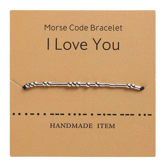 Morse Code Bracelet Silver Beads - Love U by Fashion Hut Jewelry