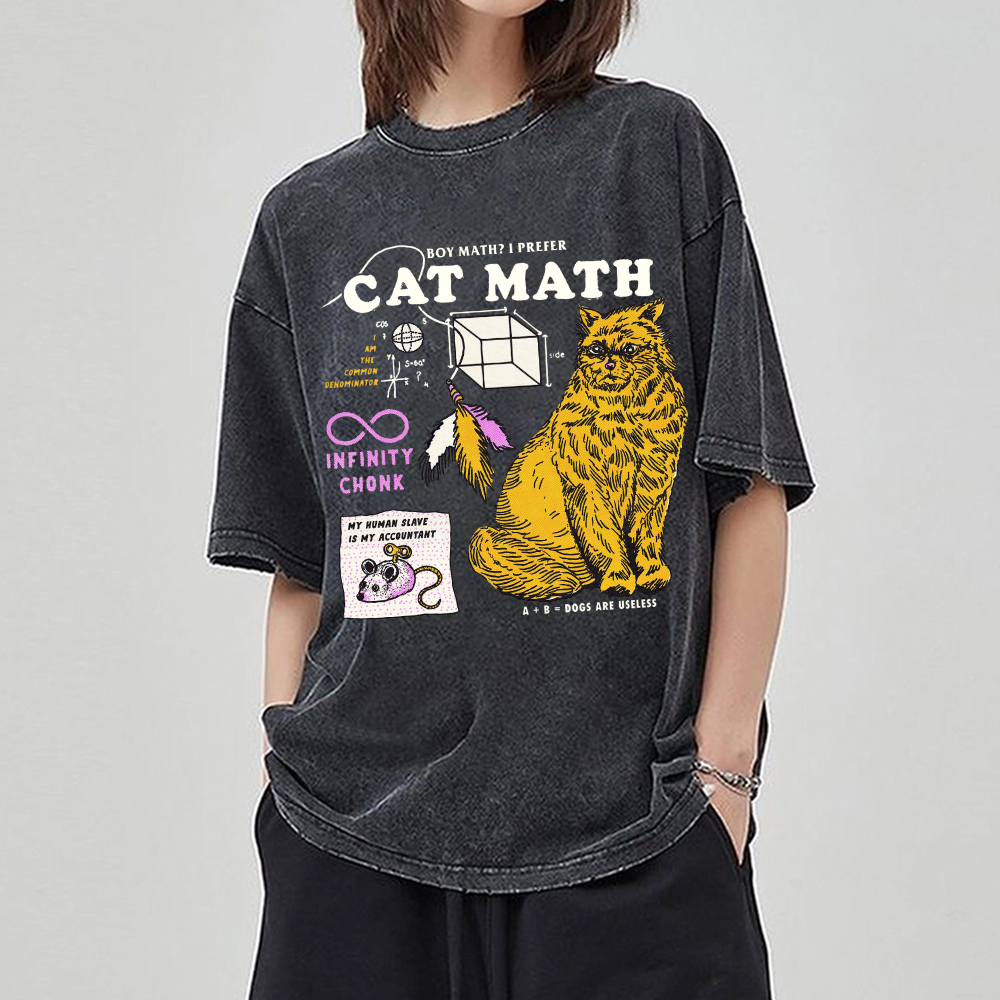 Unisex I Hate Math Tho Printed Retro Washed Short Sleeved T-Shirt by migunica