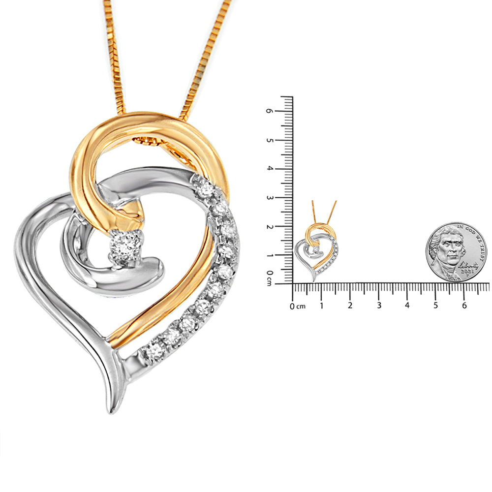 10K Yellow and White Gold Diamond Accent Open Double Heart Spiral Curl 18" Pendant Necklace (J-K Color, I2-I3 Clarity) by Infinite Jewels