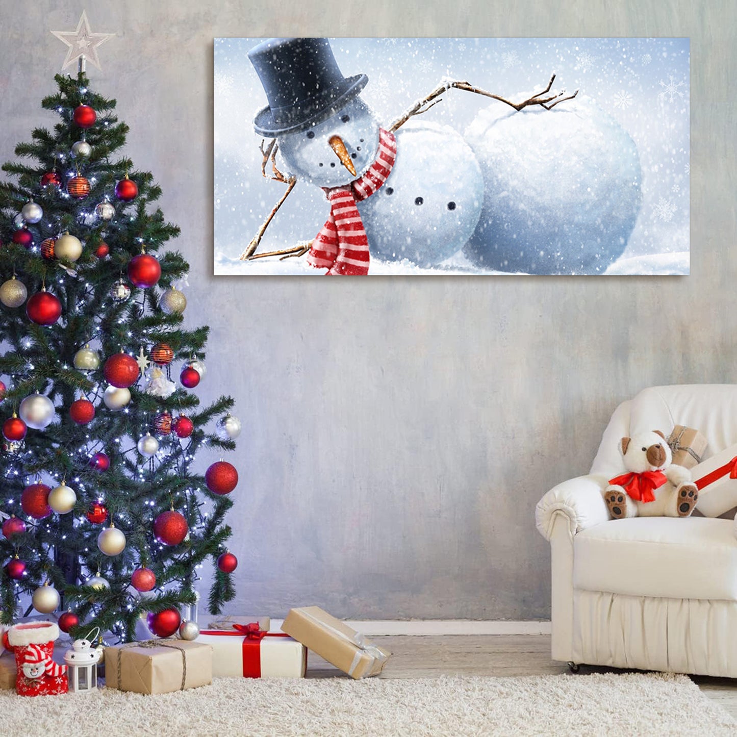 Framed Canvas Wall Art Decor Painting For Chrismas, Cute Lying Snowman Painting For Chrismas Gift, Decoration For Chrismas Eve Office Living Room, Bedroom Decor-Ready To Hang