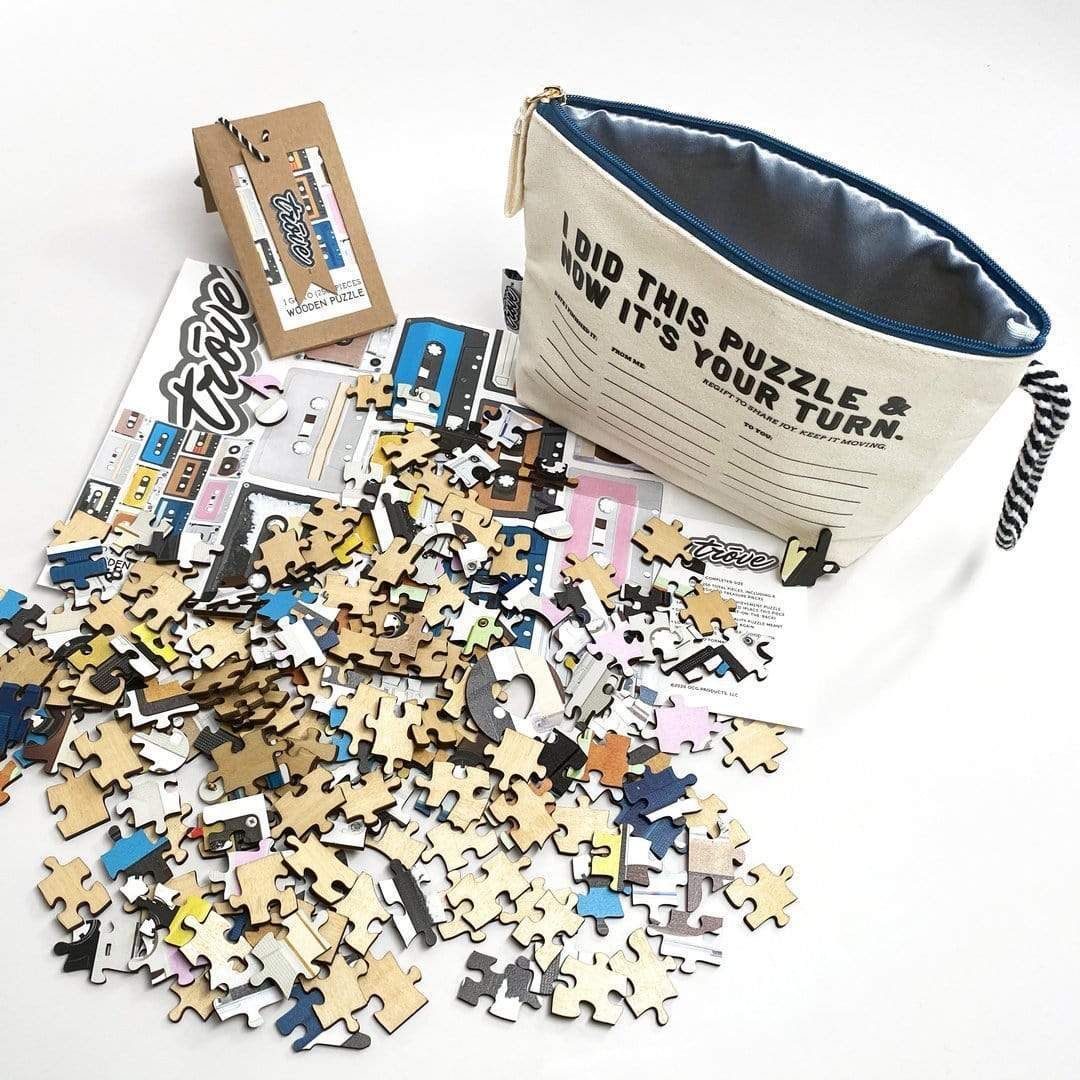 Wooden Puzzle: Mix Tapes in Pouch by Karma Kiss