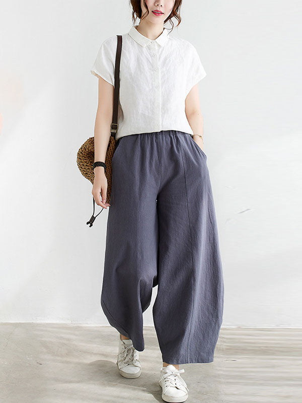 Wide Leg Loose Elasticity Solid Color Casual Pants Bottoms by migunica