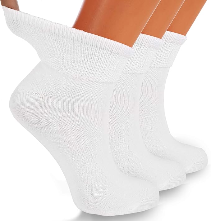 Diabetic Ankle Socks, 3 Pairs, Non-Binding, Shoe Size 5-7, Breathable and Anti-Odor by Mars Outlet Store LLC