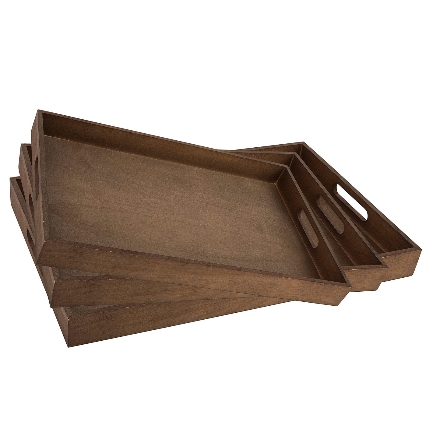 Wooden Rustic Nested Tray 5 Pack Set Of Rectangular Dark Brown by Hammont