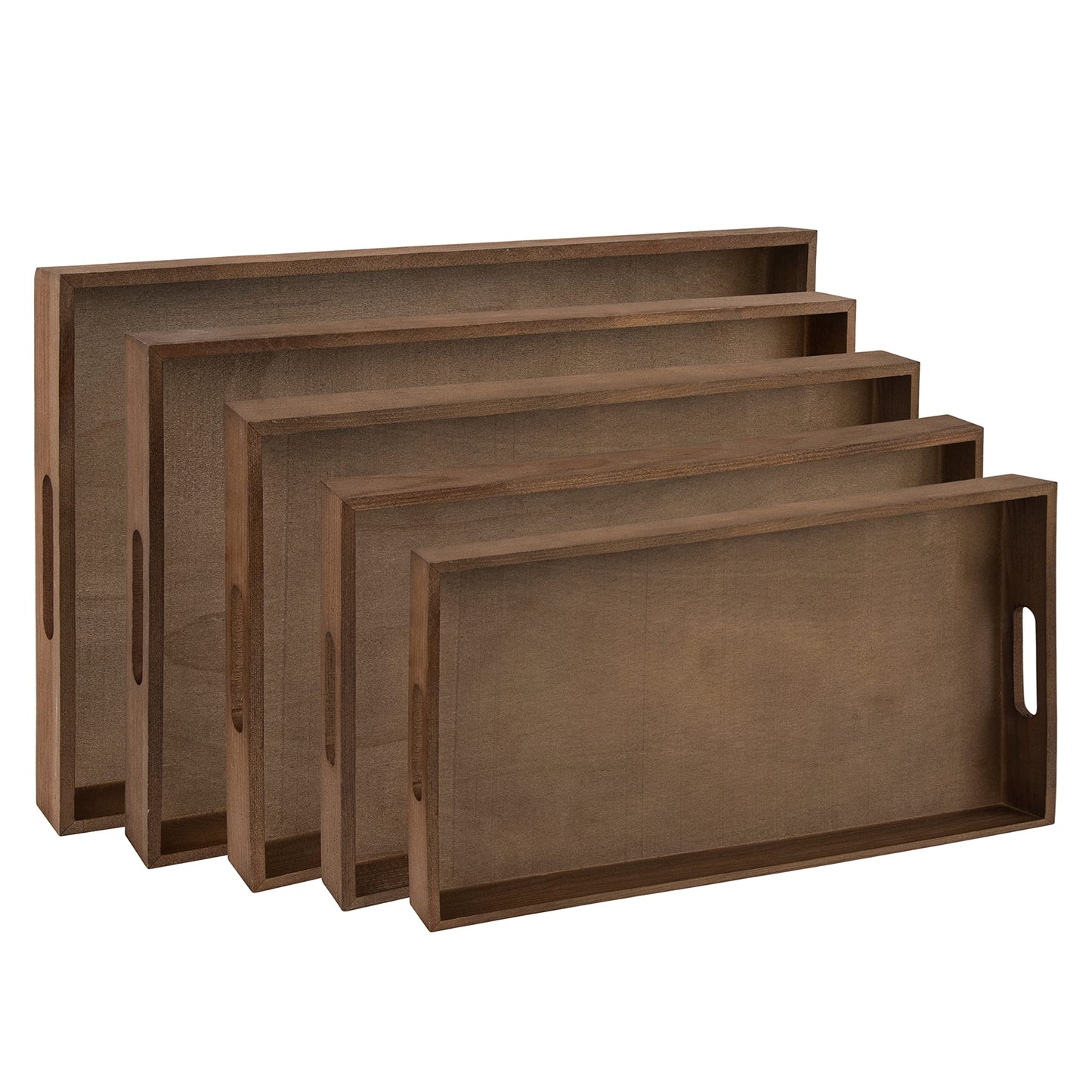 Wooden Rustic Nested Tray 5 Pack Set Of Rectangular Dark Brown by Hammont