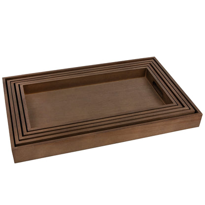 Wooden Rustic Nested Tray 5 Pack Set Of Rectangular Dark Brown by Hammont