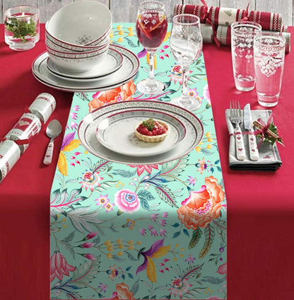 Printed Table Runner - Chintz Green and Pink by Decozen