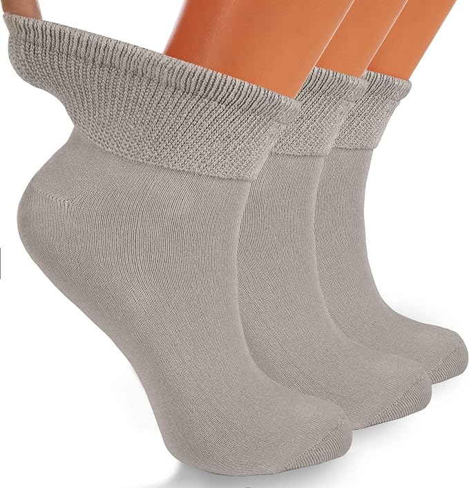 Diabetic Ankle Socks, 3 Pairs, Non-Binding, Shoe Size 5-7, Breathable and Anti-Odor by Mars Outlet Store LLC