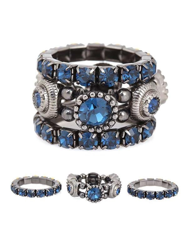 Montana Blue Crystal Stretch Ring Set by Fashion Hut Jewelry