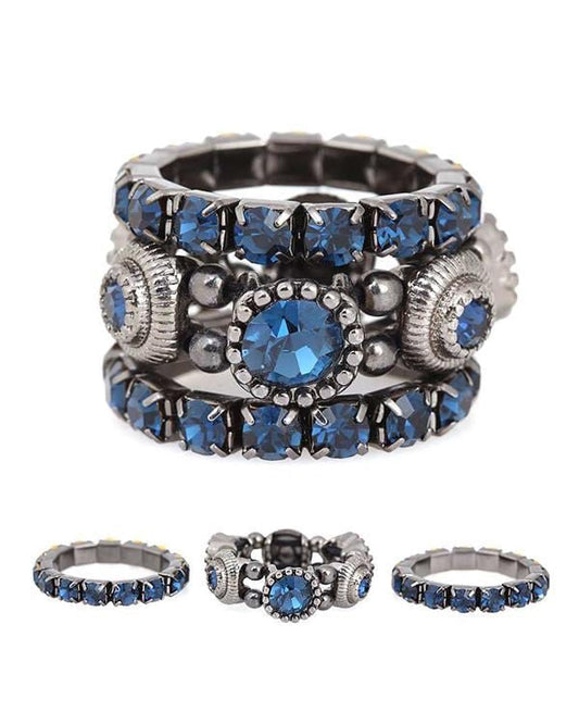 Montana Blue Crystal Stretch Ring Set by Fashion Hut Jewelry