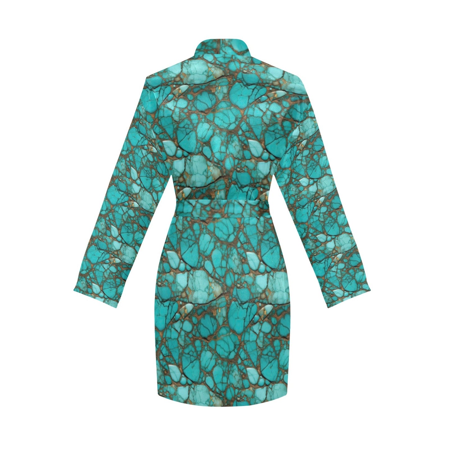 All Turquoise Women's Long Sleeve Belted Satin Feel Dressing Lounge Robe by Baha Ranch Western Wear