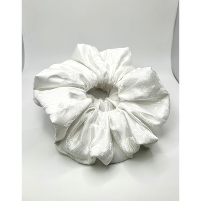 White Leaf Satin Scrunchie by Enchanted Scrunch