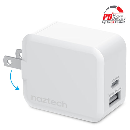 Naztech 30W USB-C PD Dual Output Fast Wall Charger White by Jupiter Gear Home