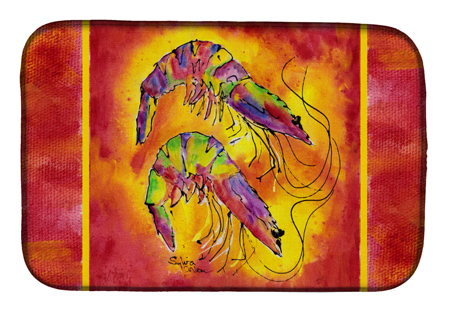 Bright Shrimp on Red Dish Drying Mat 8378DDM by Caroline's Treasures