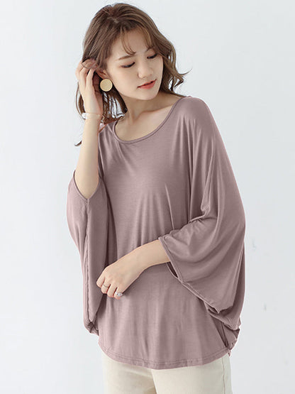 Vintage Loose Round-Neck Batwing Sleeves Shirts by migunica