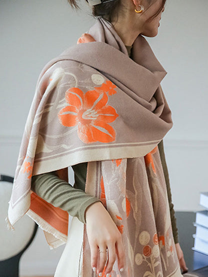 Vintage Imitated Cashmere Floral Printed Shawl&Scarf by migunica