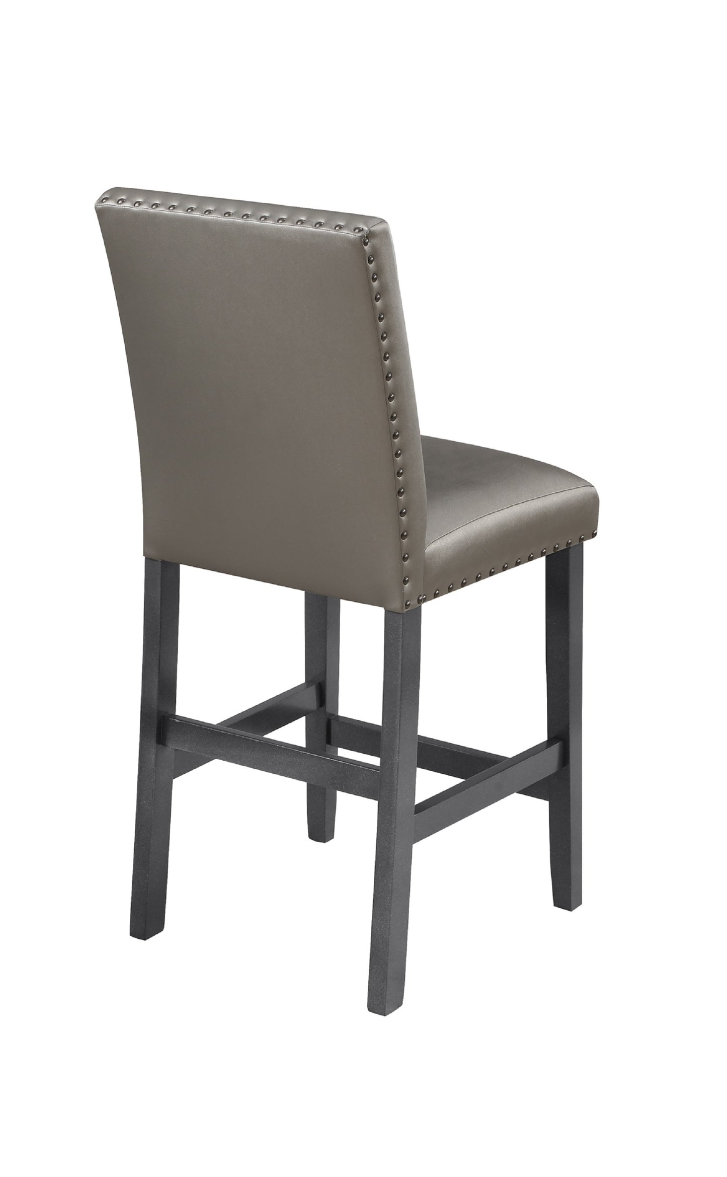 Traditional Modern 2pc Set Counter Height Dining Side Chairs Upholstered PU Fabric Zinc Gunmetal Brown Two-Tone Finish Nailhead Trim Dining Room Furniture