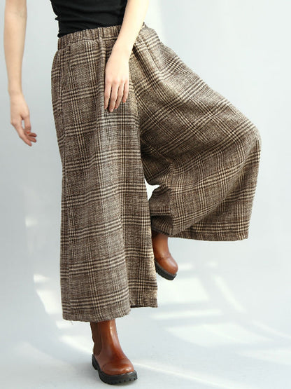 Vintage Loose Wide Leg Checkered Elastic Waist Pants by migunica