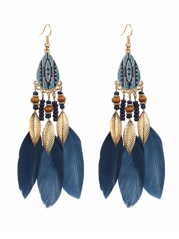 National Original 5 Colors Feather Tassels Beads Chains 6 Colors Earrings by migunica