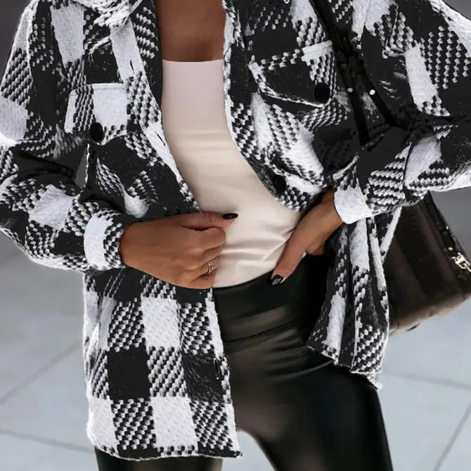 The Courtney | Black & White Plaid Textured Shacket by Babs+Birdie