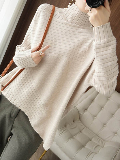 Original Irregular 7 Colors High-Neck Long Sleeves Sweater Top by migunica