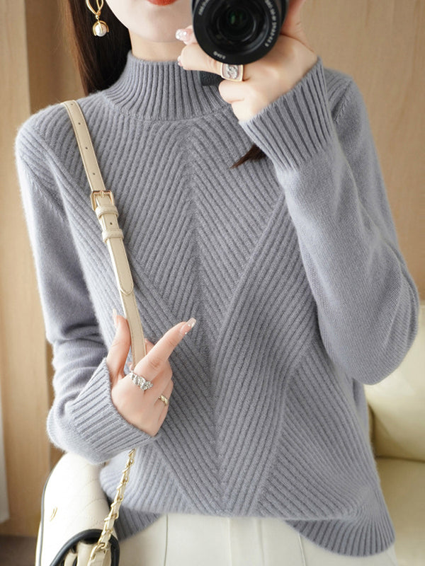 Urban Long Sleeves Solid Color Half Turtleneck Sweater Tops by migunica