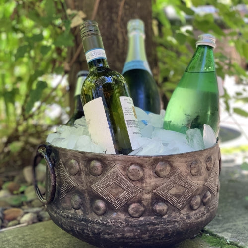 Hammered Metal Bowl with Round Handles Haitian Drum Tabletop Décor (11.5" x 8 ") by Global Crafts Wholesale