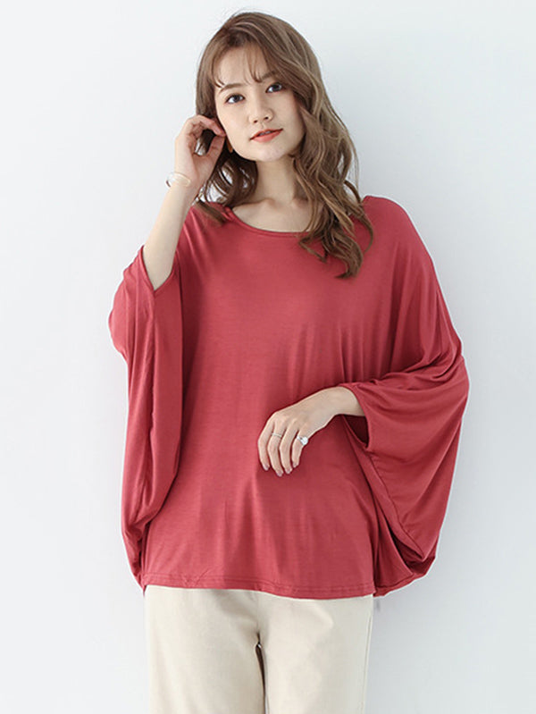 Vintage Loose Round-Neck Batwing Sleeves Shirts by migunica