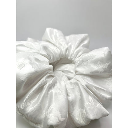 White Leaf Satin Scrunchie by Enchanted Scrunch