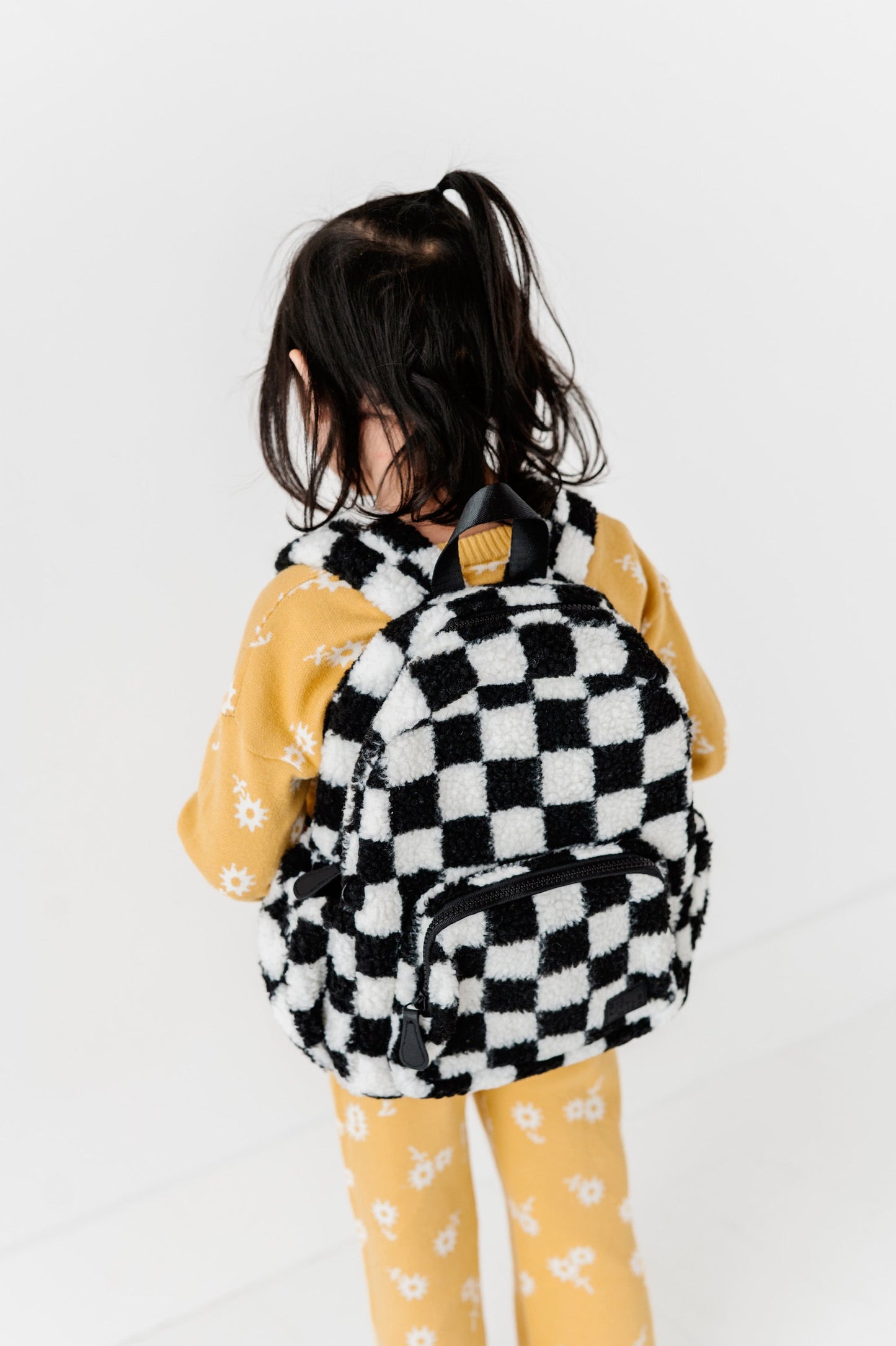 The Aspen Mini Backpack- Sherpa Black and White Check by Big Little Wish